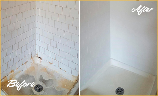 Before and After Picture of a Morro Bay Shower Tile and Grout Cleaned to Remove Soap Scum