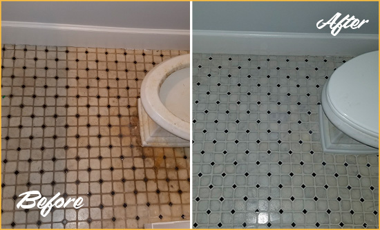 Before and After Picture of a Templeton Bathroom Tile and Grout Cleaned to Remove Stains