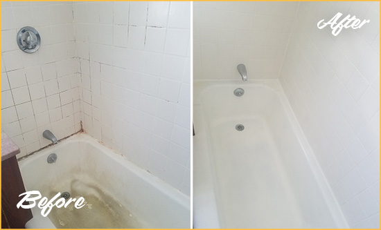 Before and After Picture of a Oceano Bathtub Caulked to Repair Cracks