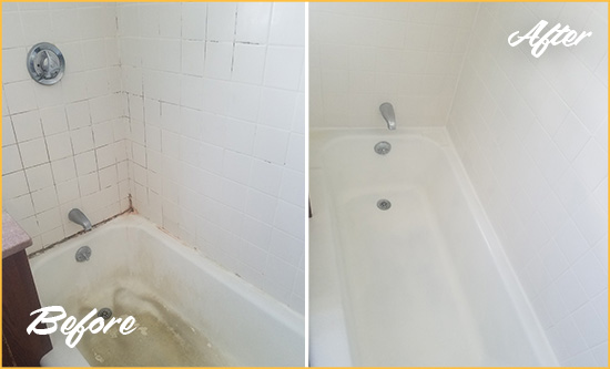 Before and After Picture of a San Luis Obispo Bathtub Caulked to Repair Cracks