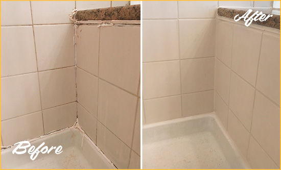 Before and After Picture of a San Luis Obispo Shower Caulked to Repair Damaged Caulking
