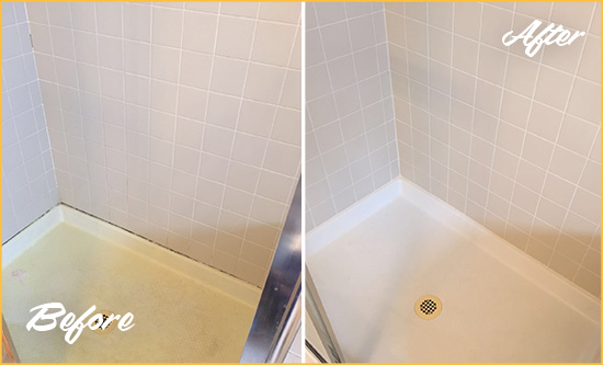 Before and After Picture of a Shandon Shower Sealed to Remove and Protect Against Mold