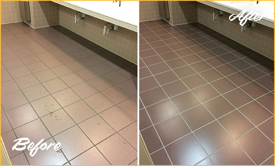 Before and After Picture of a Creston Restroom Sealed to Help Protect Against Scratches