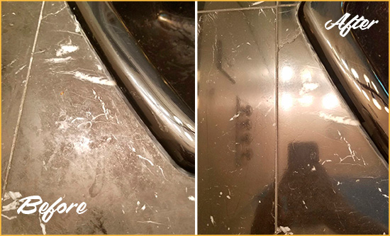 Before and After Picture of a Arroyo Grande Marble Countertop Cleaned to Remove Deep Dirt