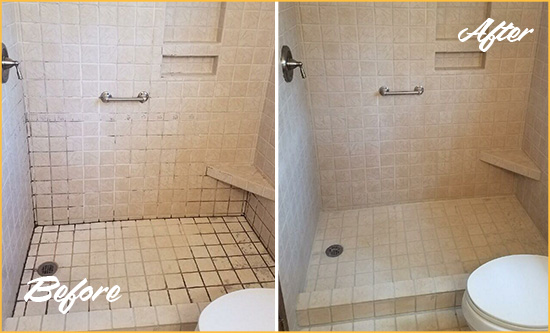 Before and After Picture of a Paso Robles Shower Grout Cleaned to Remove Mold