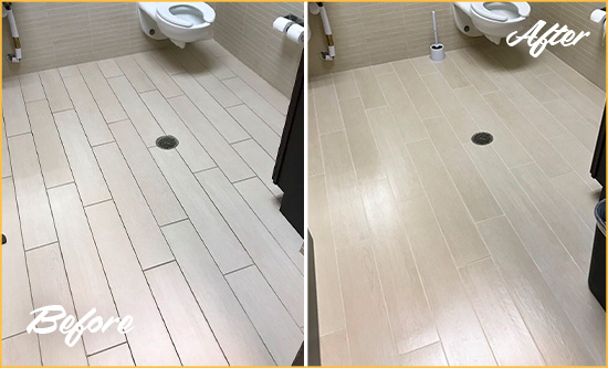 Before and After Picture of a Santa Margarita Office Restroom's Grout Cleaned to Remove Dirt