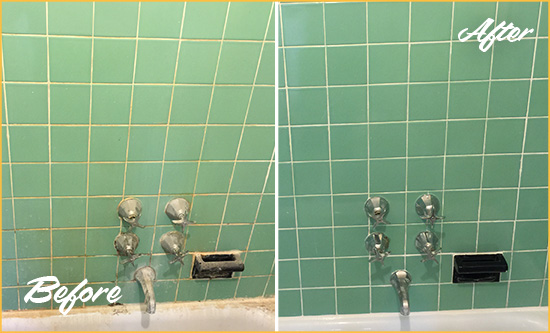 Before and After Picture of a Morro Bay Bath Tub Grout Sealed to Avoid Water Damage