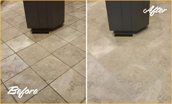 Before and After Picture of a Buellton Kitchen Floor Grout Sealed to Remove Stains