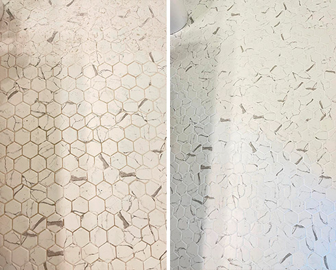 Bathroom Floor Before and After a Grout Cleaning in Santa Maria