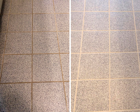 Floor Before and After a Grout Cleaning in Santa Barbara, CA