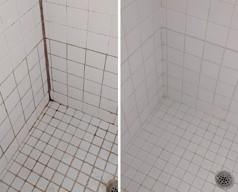 Tile Shower Before and After a Grout Cleaning in San Luis Obispo