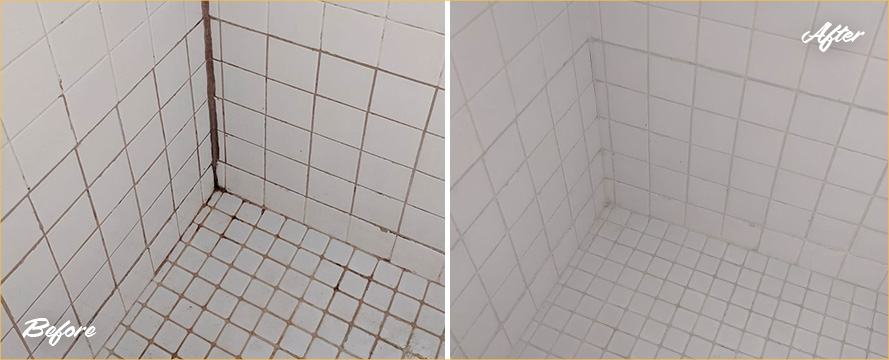 Tile Shower Before and After a Grout Cleaning in San Luis Obispo