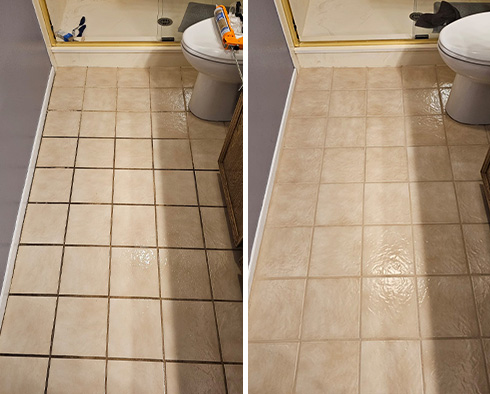 Bathroom Floor Before and After a Service from Our Tile and Grout Cleaners in Arroyo Grande