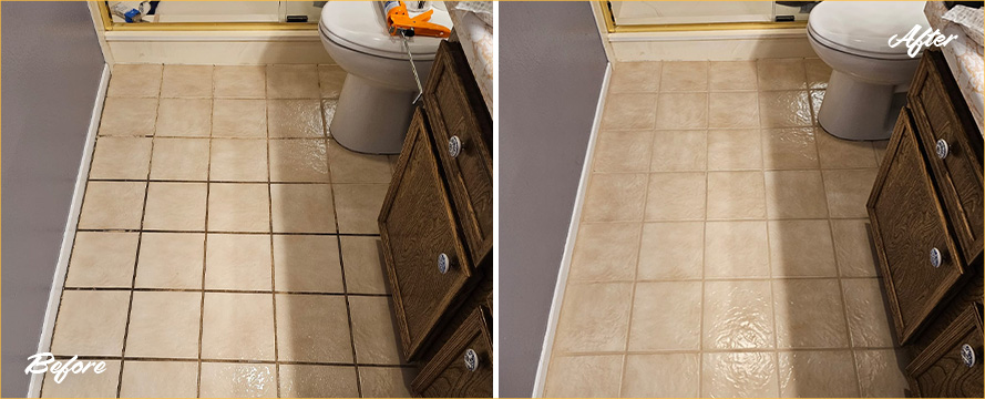 Bathroom Floor Before and After a Service from Our Tile and Grout Cleaners in Arroyo Grande