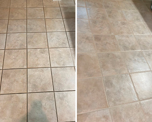 Bathroom Floor Before and After a Grout Recoloring in Oceano, CA
