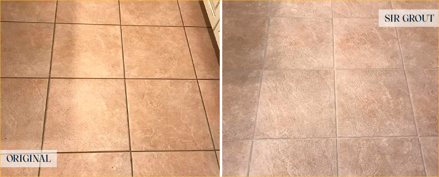 Floor Before and After a Superb Grout Recoloring in Oceano, CA