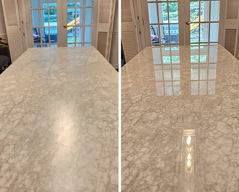 Table Before and After a Stone Honing in Santa Barbara, CA