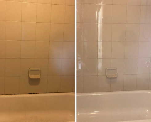 Shower Wall and Bathtub Before and After Our Caulking Services in Maricopa