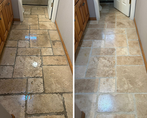 Kitchen Floor Before and After Our Santa Maria Grout Cleaning Service