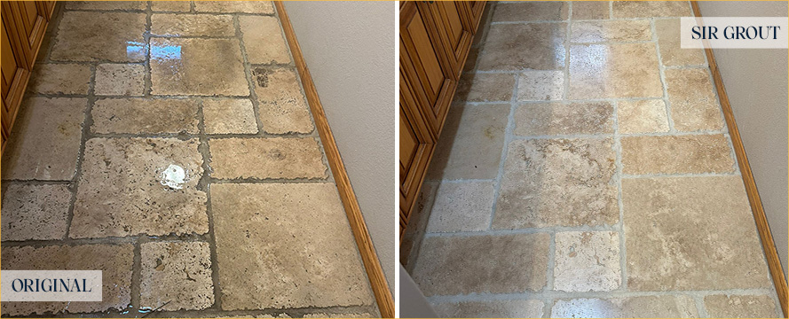 Kitchen Floor Before and After Our Santa Maria Grout Cleaning Service