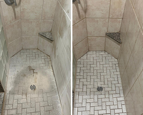 Shower Stall Before and After a Tile Cleaning in Atascadero