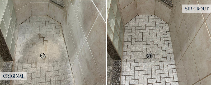 Shower Stall Before and After a Tile Cleaning in Atascadero