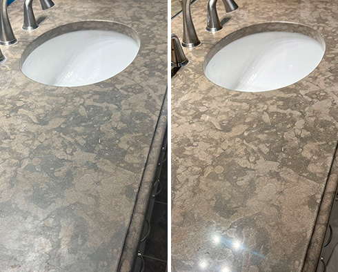 Vanity Top Before and After a Stone Honing in Morro Bay, CA