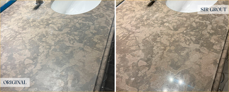 Vanity Top Before and After an Excellent Stone Honing in Morro Bay, CA