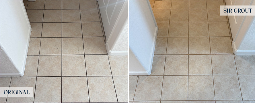 Tile Floor Before and After a Grout Sealing in Santa Barbara