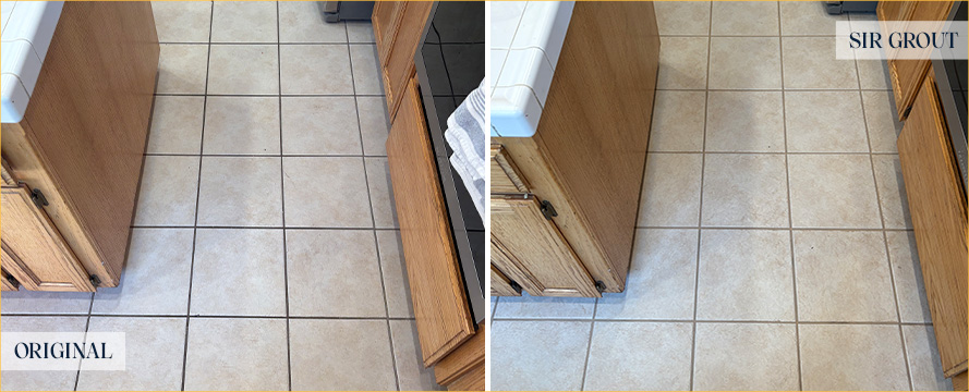 Kitchen Floor Before and After a Grout Sealing in Santa Barbara