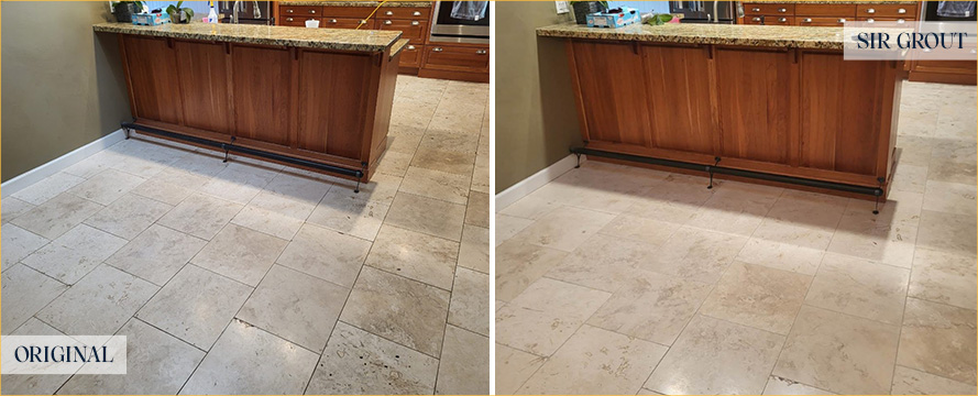 Kitchen Floor Before and After Our San Luis Obispo Stone Cleaning Service