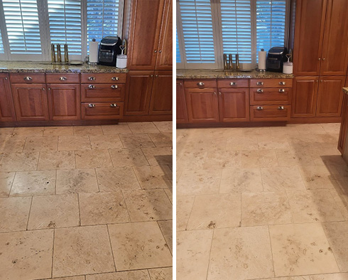 Travertine Floor Before and After Our San Luis Obispo Stone Cleaning Service
