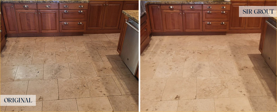 Travertine Floor Before and After Our San Luis Obispo Stone Cleaning Service