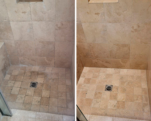 Shower Before and After a Flawless Stone Cleaning in San Luis Obispo, CA