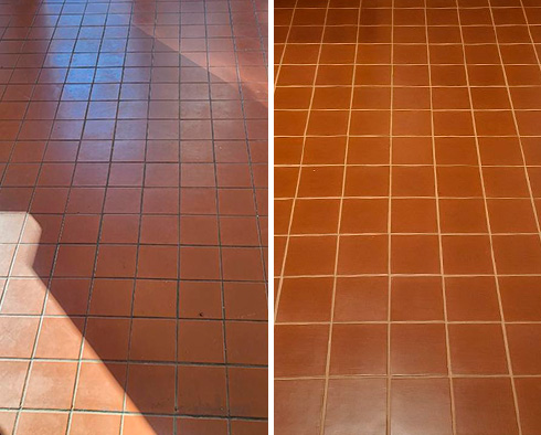 Floor Before and After a Grout Cleaning in Santa Barbara, CA 