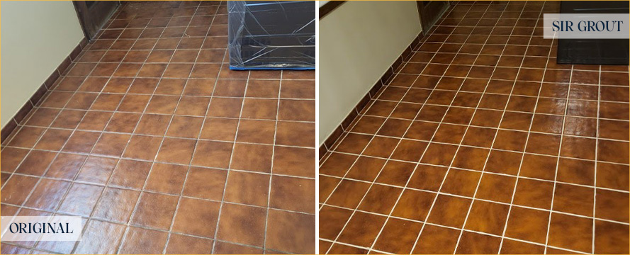 Floor Before and After Our Santa Barbara Tile and Grout Cleaners Work