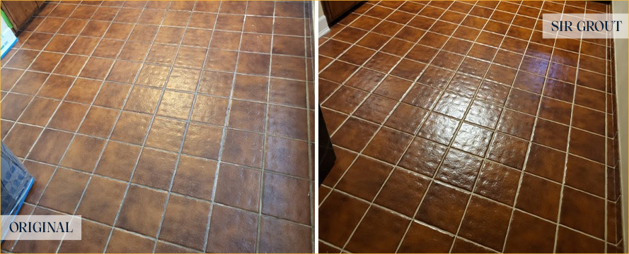 Kitchen Floor Before and After Our Santa Barbara Tile and Grout Cleaners Work
