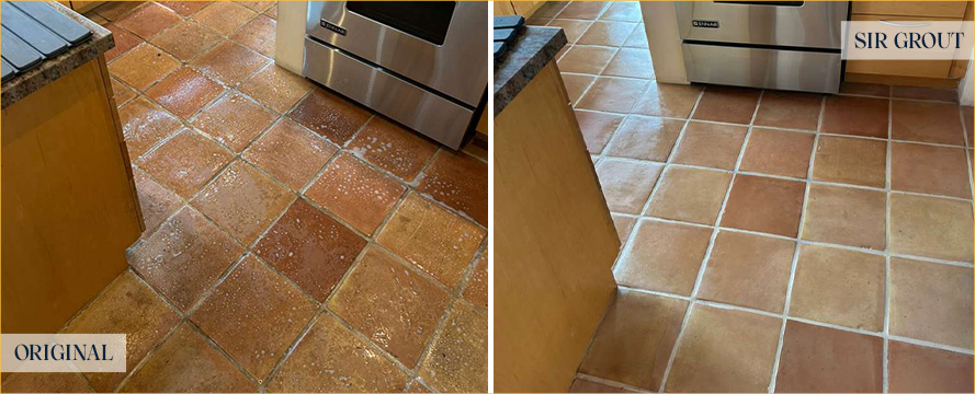 Kitchen Floor Before and After a Grout Cleaning in Santa Barbara