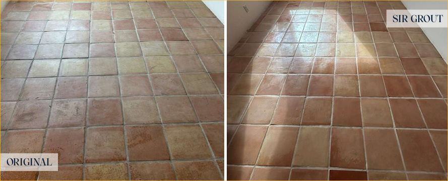 Terracotta Surface Before and After a Grout Cleaning in Santa Barbara
